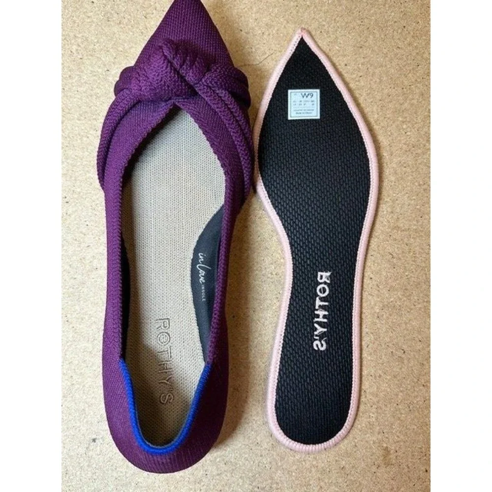 NWOB Rothys The Knot Ballet Flats Women's 9 Eggplant Purple Knit Washable Shoes